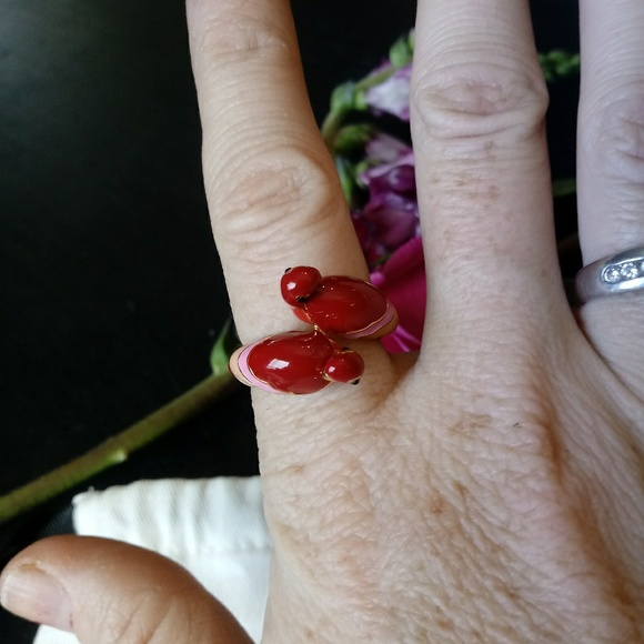 Kate Spade NWOT Pink/Red Enamel Parrot Ring Size 8 - Picture 6 of 8